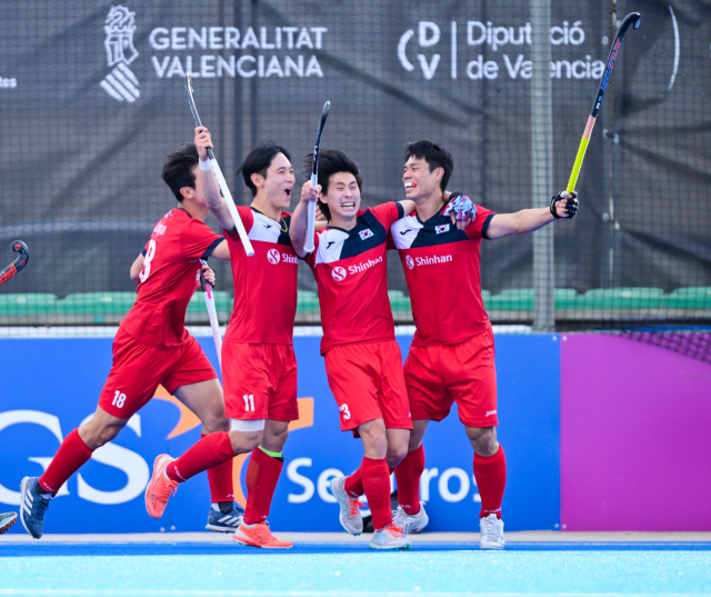 오스트리아전 득점 후 기뻐하는 한국 선수들. 대한하키협회 제공