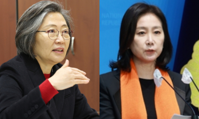 국민의힘 총선 예비후보인 이수정 경기대 범죄심리학과 교수(왼쪽), 허은아 개혁신당 최고위원. 연합뉴스