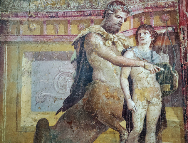 키론과 아킬레스. 1세기 로마 프레스코. 에르콜라노 출토. 나폴리 고고학 박물관
