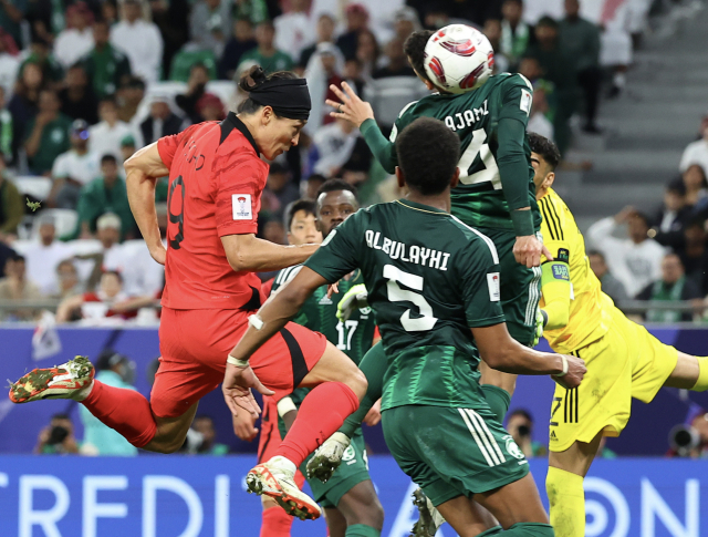 31일(한국 시간) 카타르 알라이얀 에듀케이션 시티 스타디움에서 열린 2023 아시아축구연맹(AFC) 아시안컵 16강전 한국과 사우디아라비아의 경기. 조규성이 종료 직전 동점골을 넣고 있다. 연합뉴스