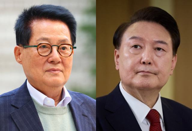윤석열 대통령(오른쪽), 박지원 전 국가정보원장. 연합뉴스