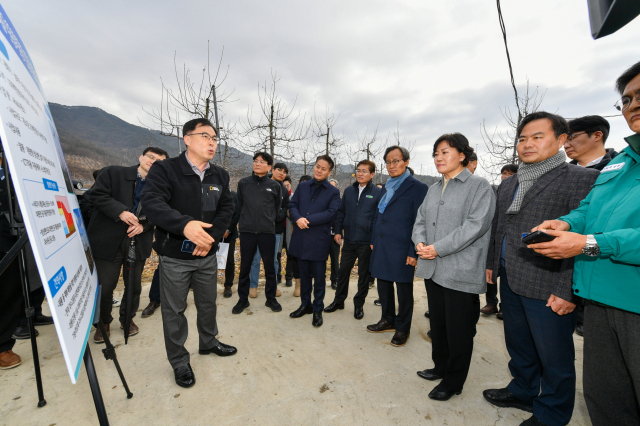 송미련 장관이 이상기후 종합관리 실태를 보고 받고 있다. 영주시 제공