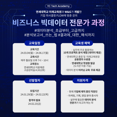 연세대학교 미래교육원, 비전공자를 위한 '제2기 빅데이터 전문가 과정' 수강생 모집