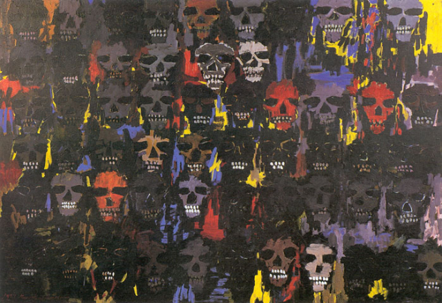 권정호, 해골들, oil on canvas, 135x196cm, 1987, 국립현대미술관 소장. 권정호미술관 제공