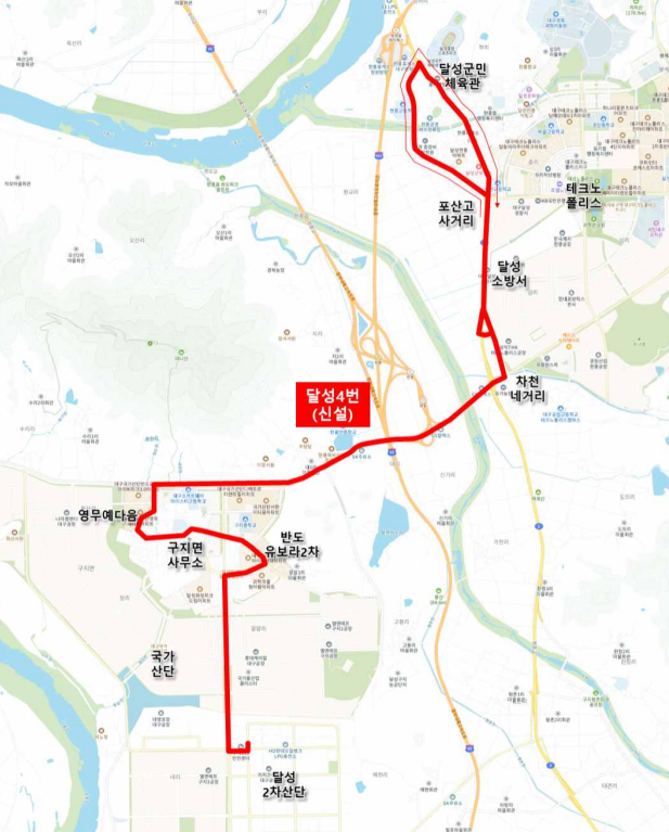 3월부터 신설되는 달성4번 버스 노선도. 달성군 제공.