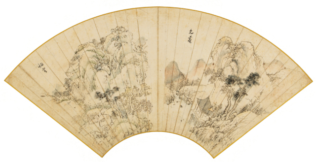 허필(1709-1768)·강세황(1713-1791), '산수', 종이에 담채, 22.5×55.5㎝, 고려대학교박물관 소장