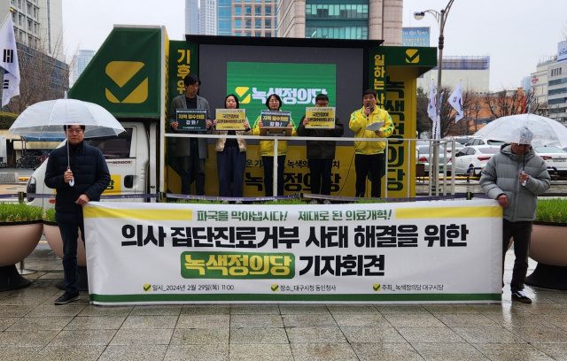 29일 오전 11시 대구시청 동인청사 앞에서 녹색정의당 대구시당은 기자회견을 열고 의료 파업 문제를 해결할 