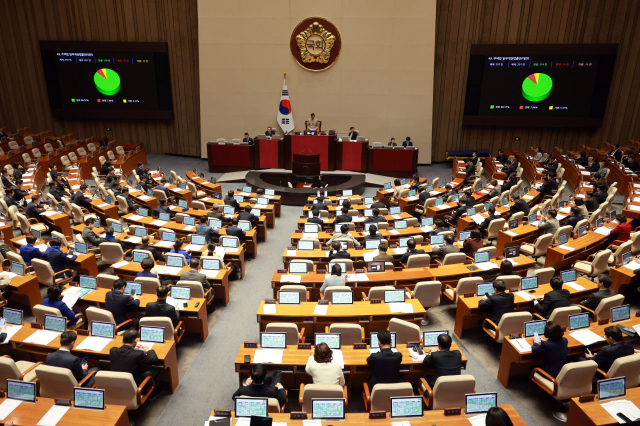 29일 국회에서 열린 본회의에서 주택법 일부개정법률안이 통과되고 있다. 연합뉴스