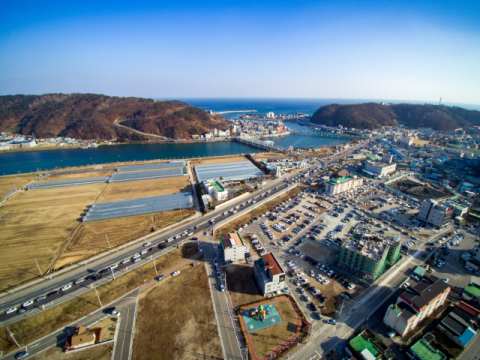 내륙에서 고속도로를 이용해 영덕 강구면에 도착한 차량들이 길게 줄을 잇고 있다. 영덕군 제공