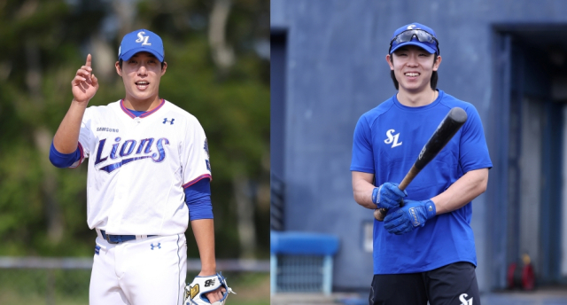 삼성 라이온즈의 원태인과 김성윤. KBO 대표팀인 