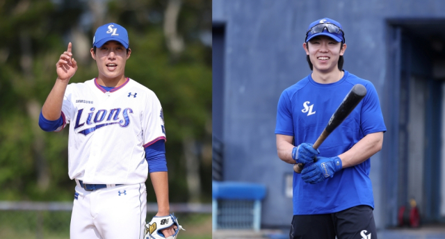 삼성 라이온즈의 원태인과 김성윤. KBO 대표팀인 '팀 코리아'에 선발돼 MLB 구단들과 경기를 벌인다. 삼성 제공