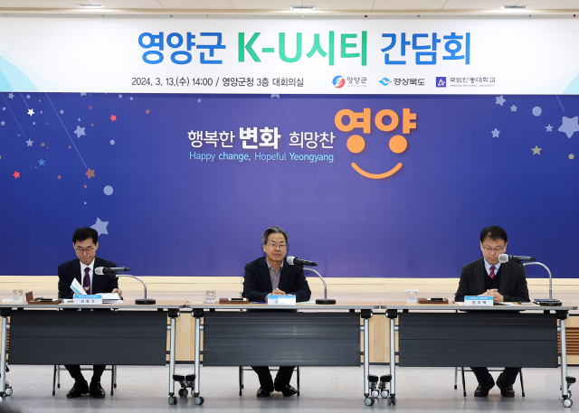 13일 경북 영양군청 대회의실에서 경북도와 영양군, 국립안동대학교와 기업 등이 참석한 가운데 영양을 K-Food U시티로 조성하기 위한 간담회가 진행되고 있다. 경북도 제공