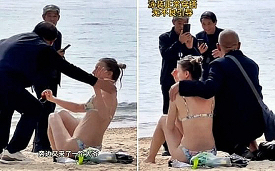 최근 홍콩 리펄스베이 해변에서 중국인 단체 관광객들이 비키니 차림의 백인 여성을 추행한 사실이 알려지며 큰 공분을 사고 있다. 엑스 캡처