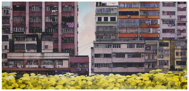 장우진, 홍콩의 비 내리는 오후 (a Rainy Afternoon in Hongkong), 2024, 피그먼트 프린트 및 석판화, 47.5x100cm