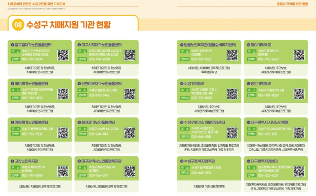 가이드북 내 수성구 치매지원 기관 현황. 수성구청 제공