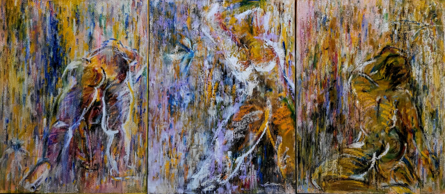 박귀자, 시간의 흐름, 68x138cm, Mixed media on paper.