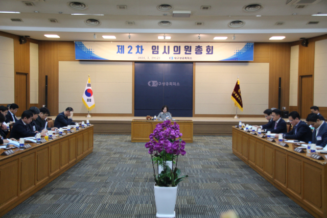 대구상공회의소는 29일 대회의실에서 25대 제2차 임시의원총회를 열고 상근부회장 임명을 동의하고 임원단도 선출했다. 대구상공회의소 제공.