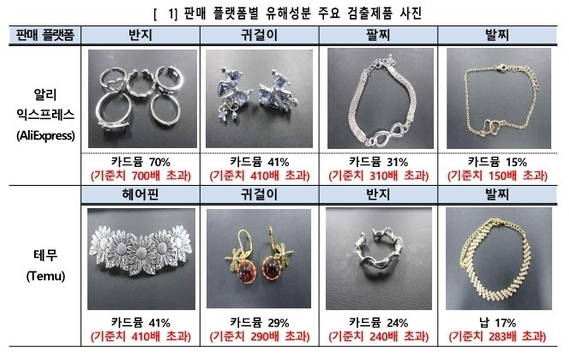 발암물질 검출된 장신구 목록. 인천본부세관 제공