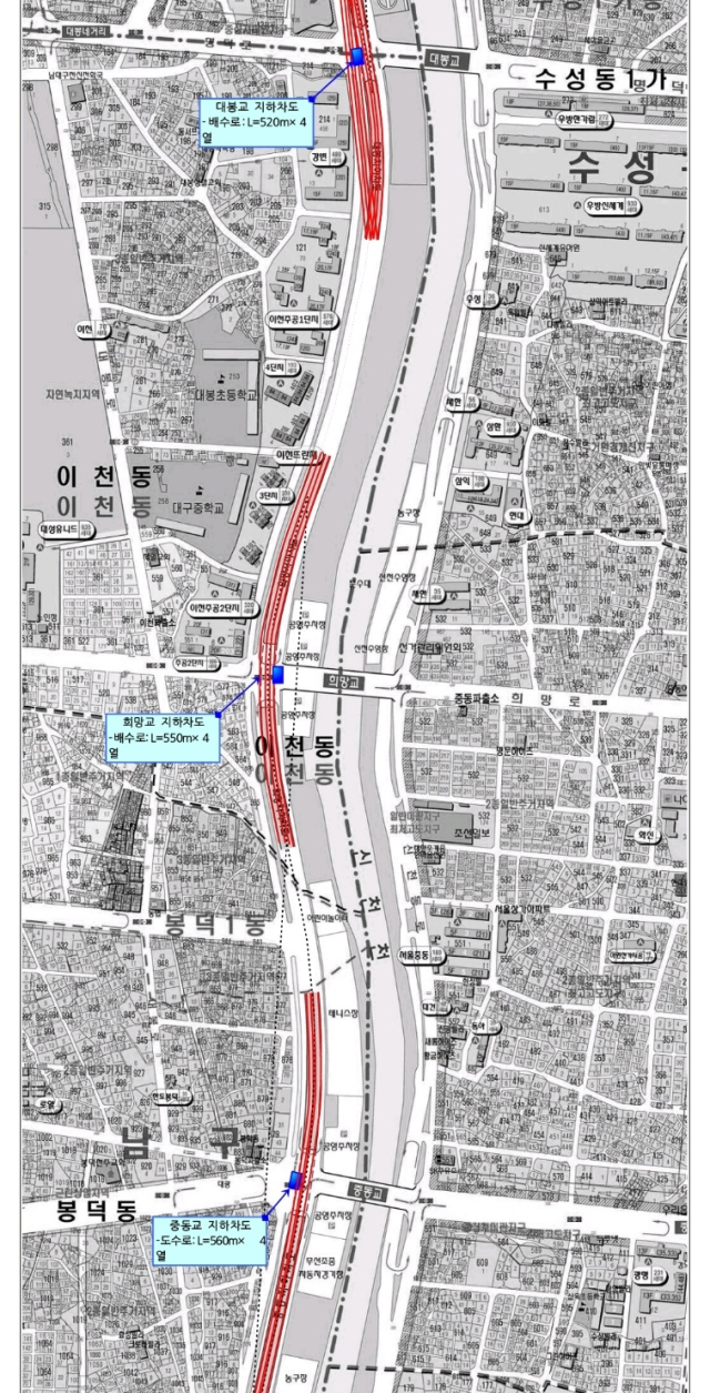 배수로 준설작업이 예쩡된 신천대로 지하차로 3개 구간. 남구청 제공