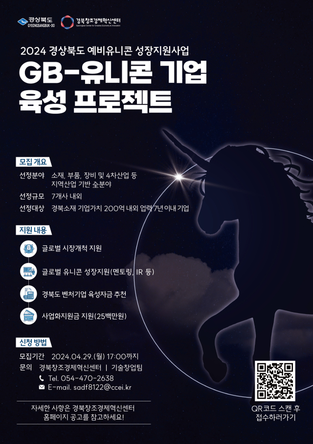 경상북도 예비유니콘 성장지원사업 포스터.