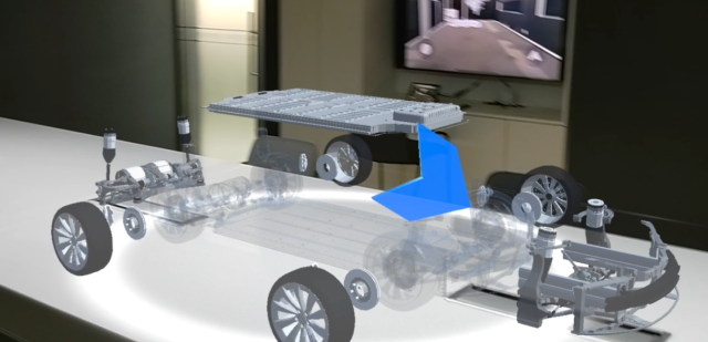 증강현실을 통해 보이는 전기차 핵심 부품 분해 장면. 대구가톨릭대 제공