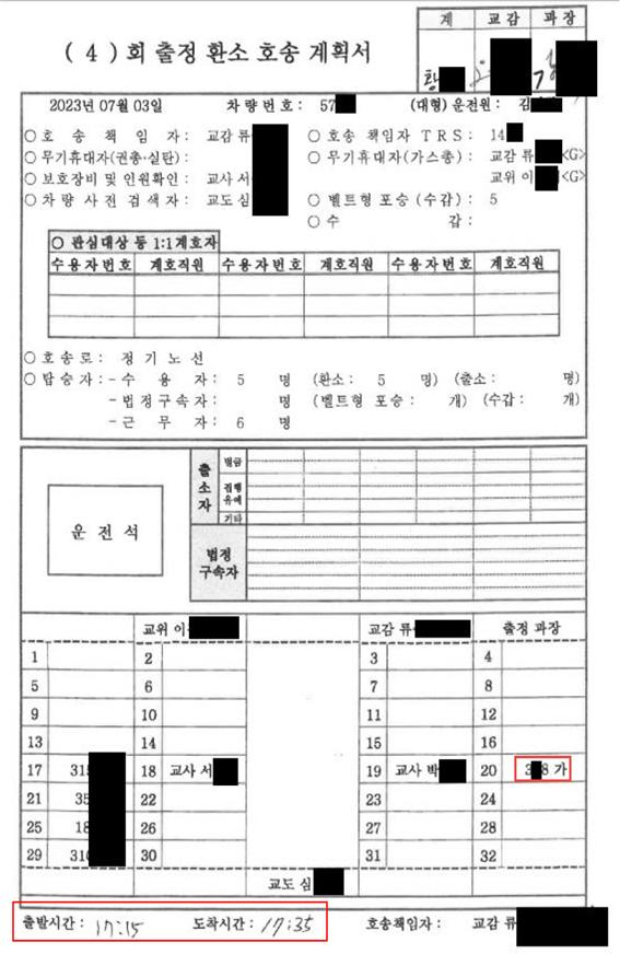 수원지검이 18일 이화영 전 경기도 평화부지사의 이른바 '술자리 회유' 주장에 반박하며 출정일지와 호송계획서 사본 등을 공개했다. 검찰이 공개한 자료에 따르면 이 전 부지사는 술을 마셨다고 지목한 시점에 검사실을 떠난 것으로 나온다. 연합뉴스