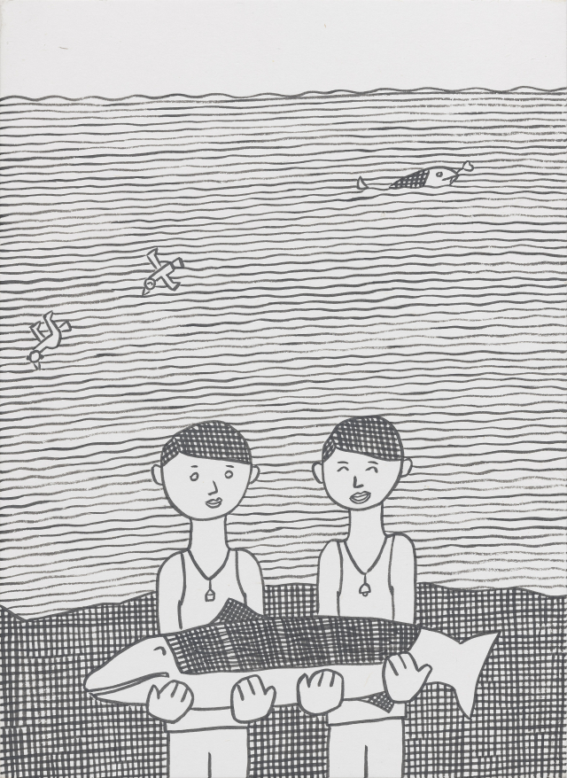 장두일, 유년의 꿈, 72.7x53cm, 한지, 혼합재료, 2024.
