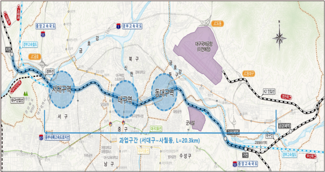 대구 도심 경부선 구간. 대구시 제공