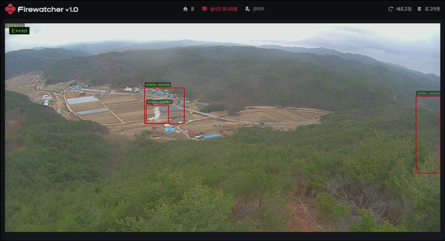 장군봉에 설치된 CCTV에서 연기를 감지한 모습. 울진군 제공