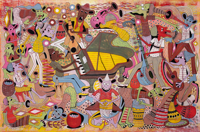 핸드릭 릴랑가(탄자니아), A Night in Tunisia Festival, 2020, Oil on canvas, 100x150cm