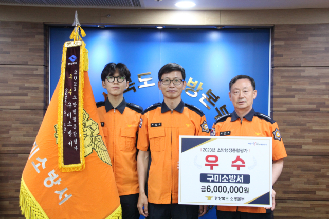 경북 구미소방서는 14일 2023년도 수행 소방행정종합평가에서 우수 관서로 선정돼 도지사 표창을 수상했다. 구미소방서 제공