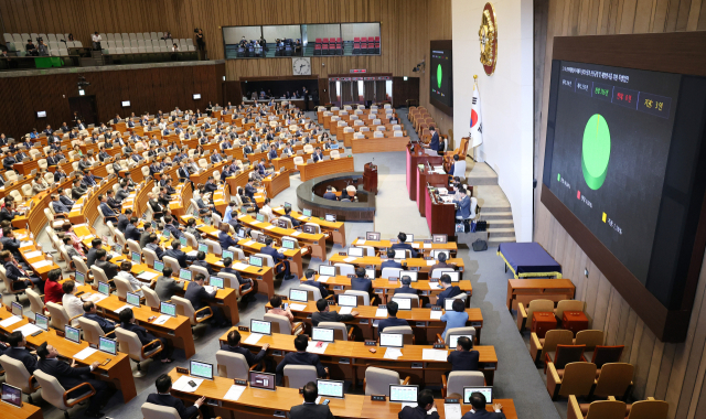 2일 오후 국회에서 열린 본회의에서 여야가 일부 내용을 수정하기로 합의한 뒤 재발의한 