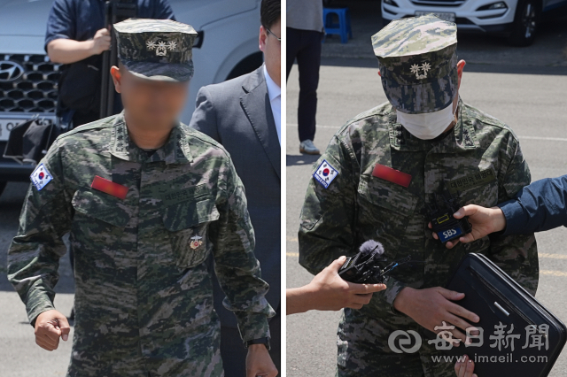 해병대 제1사단 7여단장(왼쪽)과 11포병 대대장이 19일 오후 