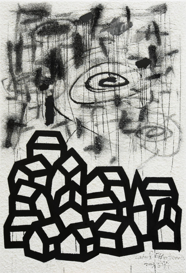 김결수, 노동과 효과성, 112x162.2cm, Acrylic and Korea paper, Engraving paper, 2023