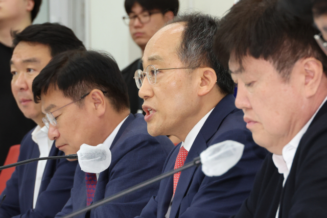 국민의힘 추경호 원내대표가 26일 오후 서울 여의도 국회에서 열린 연금 개혁안 등 현안 관련 기자간담회에서 발언하고 있다. 연합뉴스
