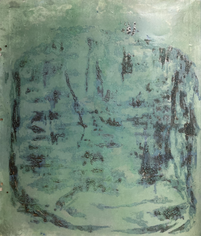 정현, Mountain, 2023, 71x62cm, Drawing with carborundum powder on aluminum sheet, oil ink