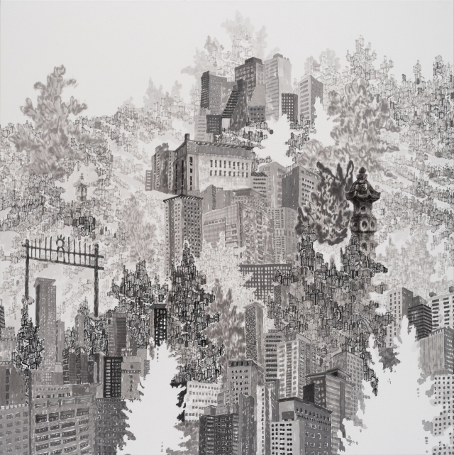 허주혜, 경계 없는 경계1, 91x91cm, 한지에 수묵, 2022