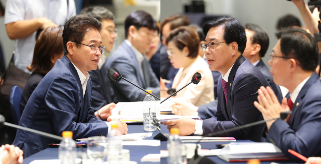5일 서울 켄싱턴호텔 여의도에서 열린 국민의힘-경상북도 예산정책협의회에서 이철우(왼쪽) 경북도지사, 송언석(오른쪽) 경북도당위원장이 발언하고 있다. 경북도 제공