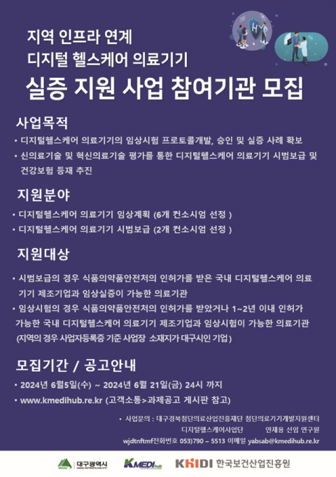 케이메디허브, '디지털헬스케어 의료기기 실증지원사업’ 참여기관 모집