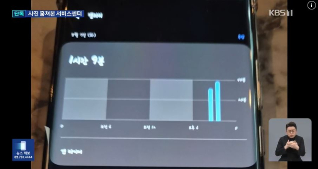 액정이 깨져 휴대폰 서비스센터에 맡겼더니, 직원이 자신의 집으로 가져가 고객 휴대폰의 사진첩을 1시간 넘게 봤다. KBS 보도 캡처