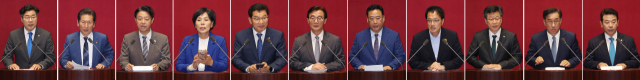 10일 국회 본회의에서 상임위원장으로 선출된 더불어민주당 의원들. 왼쪽부터 박찬대 운영위원장, 정청래 법제사법위원장, 김영호 교육위원장, 최민희 과학기술정보방송통신위원장, 신정훈 행정안전위원장, 전재수 문화체육관광위원장, 어기구 농림축산식품해양수산위원장, 박주민 보건복지위원장, 안호영 환노위원장, 맹성규 국토교통위원장, 박정 예결위원장. 연합뉴스