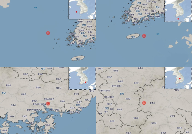 6월 12일 밤 전국 4곳 지진 발생 현황. 기상청