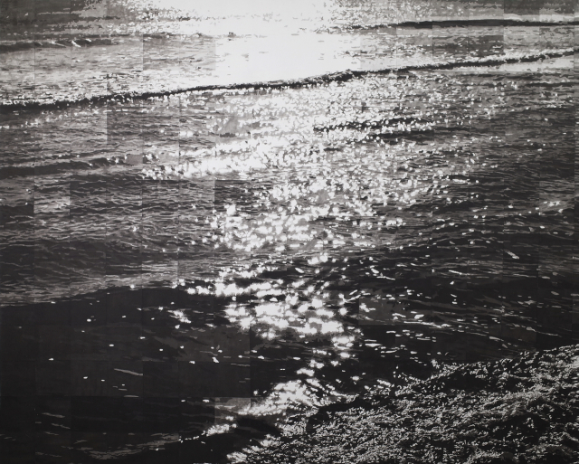 권세진, 바다를 구성하는 208개의 드로잉 I(208 Drawings forming the sea), 캔버스, 한지에 먹(ink on paper collage on canvas), 130x162cm, 2024