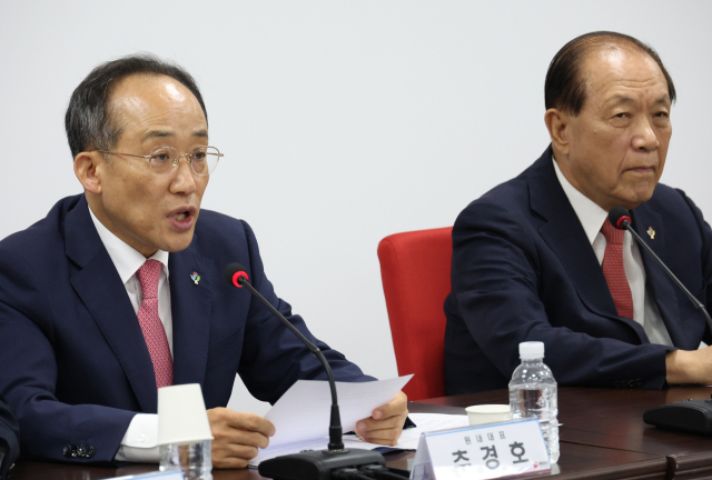 국민의힘 추경호 원내대표가 17일 여의도 당사에서 열린 비상대책위원회의에서 발언을 하고 있다. 연합뉴스