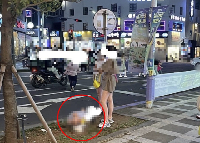 제주 도심에서 중국 관광객이 대변을 보는 사진이 공개되면서 논란이 일고 있다. 온라인 커뮤니티 캡처