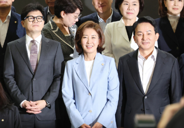 국민의힘 당대표 출마 선언을 한 한동훈 전 비상대책위원장, 나경원 의원, 원희룡 전 국토부 장과. 연합뉴스