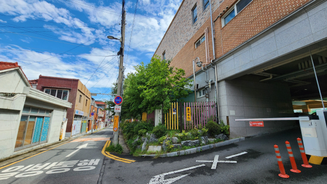 대구 남구 남도초등학교 주차장 일대. 보행로가 없어 학생들의 안전이 위협받고 있다. 대구남구청 제공.