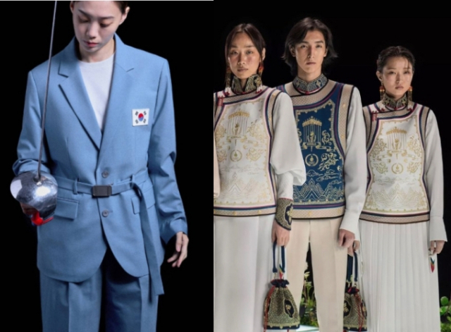 2024 파리 올림픽의 한국 대표팀 단복(왼쪽)과 몽골 대표팀 단복(오른쪽)