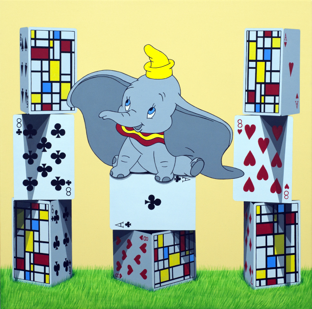 전병택, The tower of card-Dumbo, Oil on canvas, 50×50cm, 2022