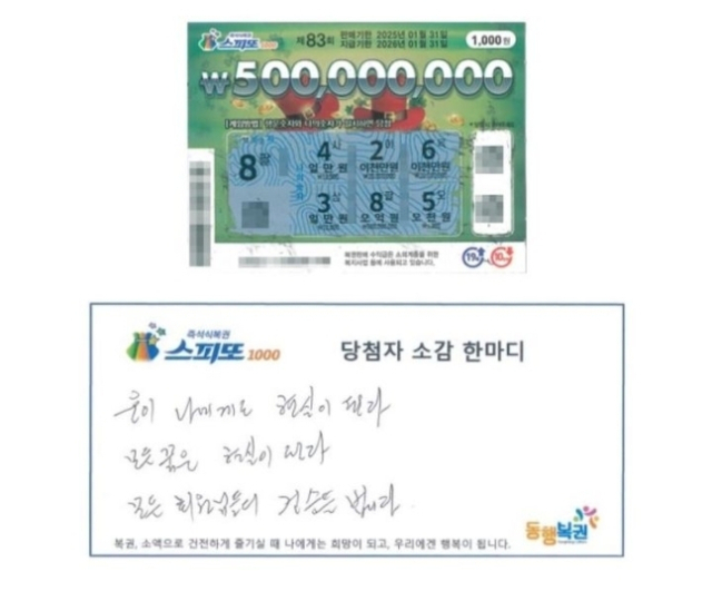 27일 동행복권은 홈페이지를 통해 지난 24일 진행된 스피또1000 83회차 1등 당첨자 인터뷰를 공개했다. 동행복권